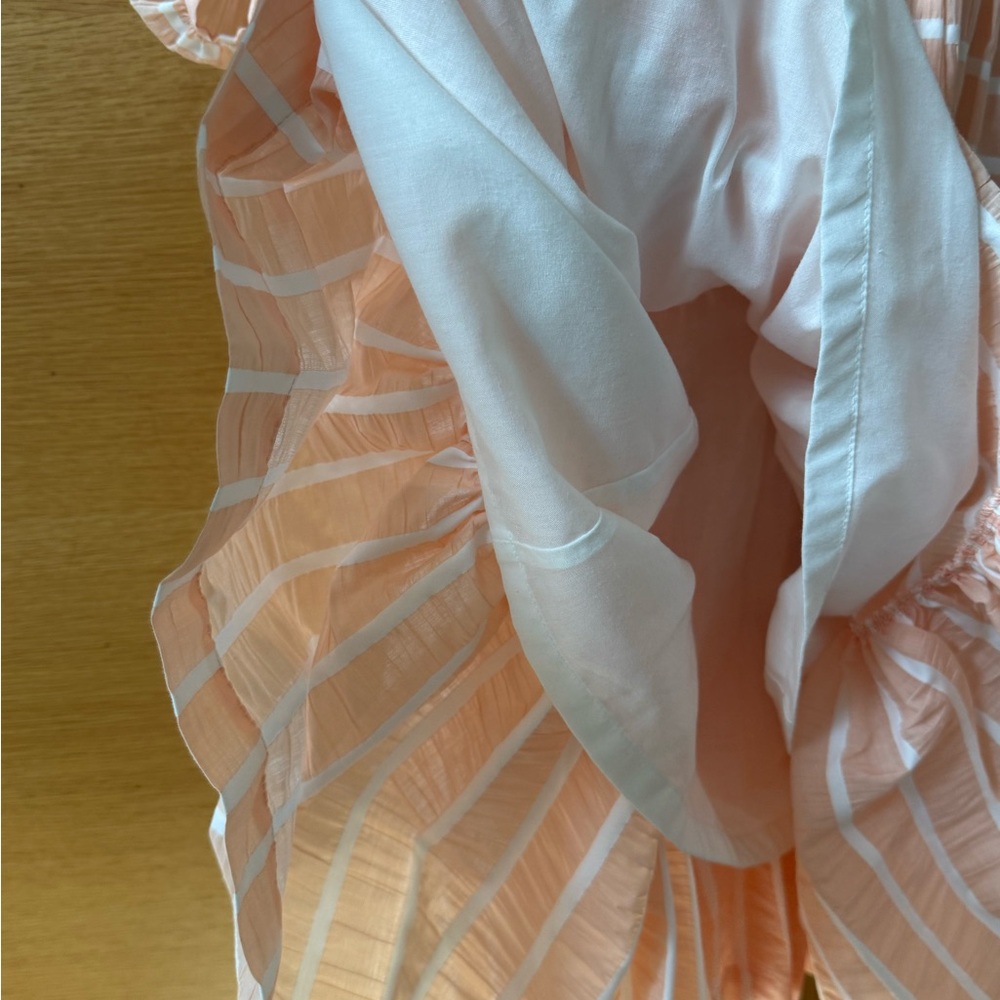 Kids Puff Sleeve Striped Dress - Peach & White - Picture 3 of 3